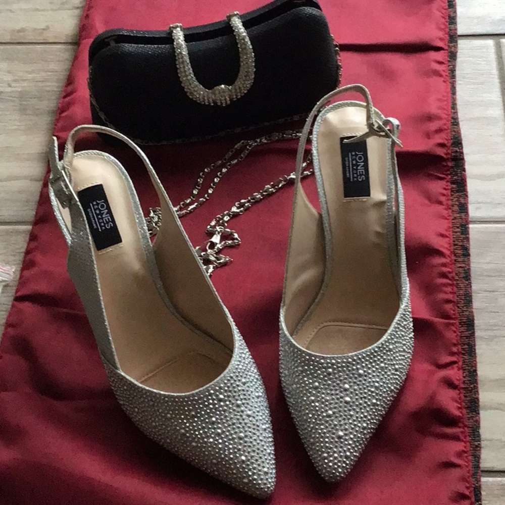 NEW Jones New York size 9 slingback with clutch purse with two size chain straps